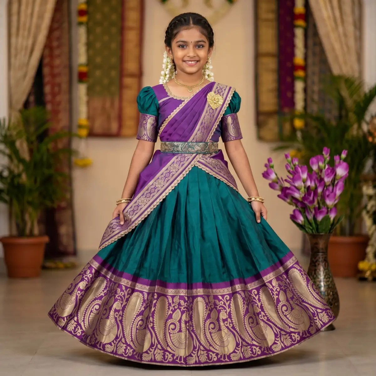Royal Violet & Teal Heritage Lehenga Choli set